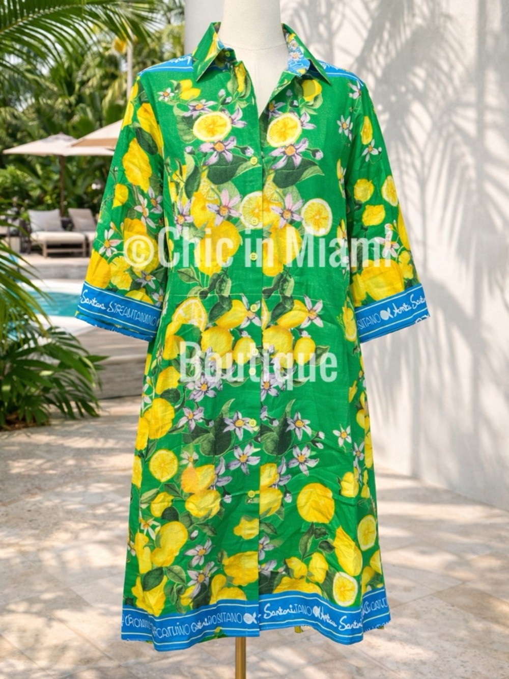Antica Sartoria 2026 Green Lemon-Print Button-Front Shirt Dress